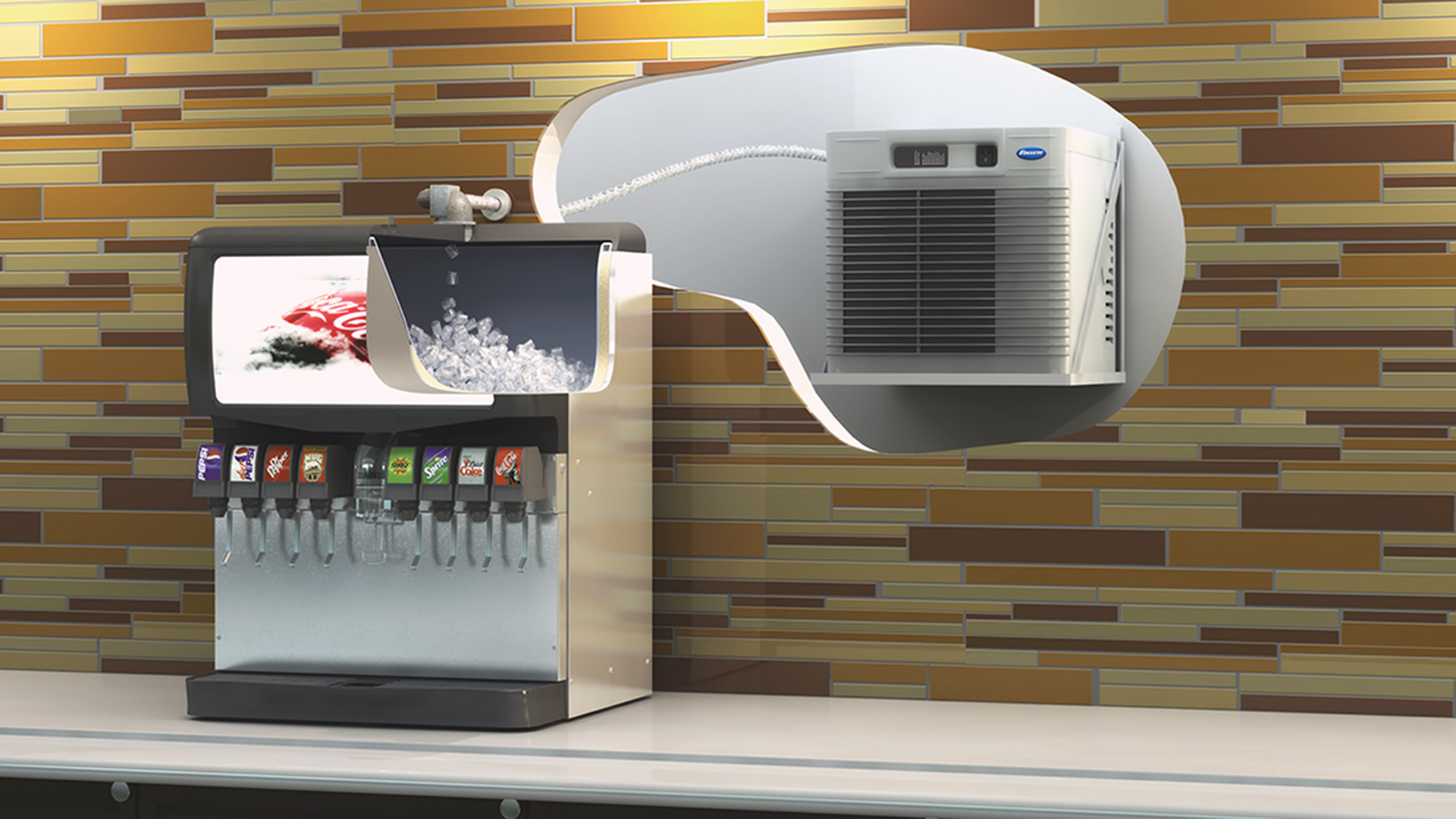 Horizon ice machine with RIDE filling countertop ice and beverage dispenser