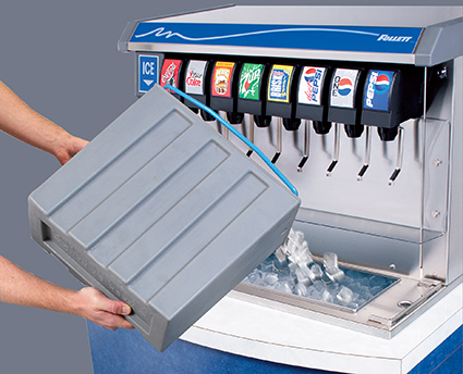 manually loading ice into Vision ice and beverage dispenser