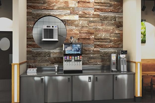 ice machine and dispenser in fountain area