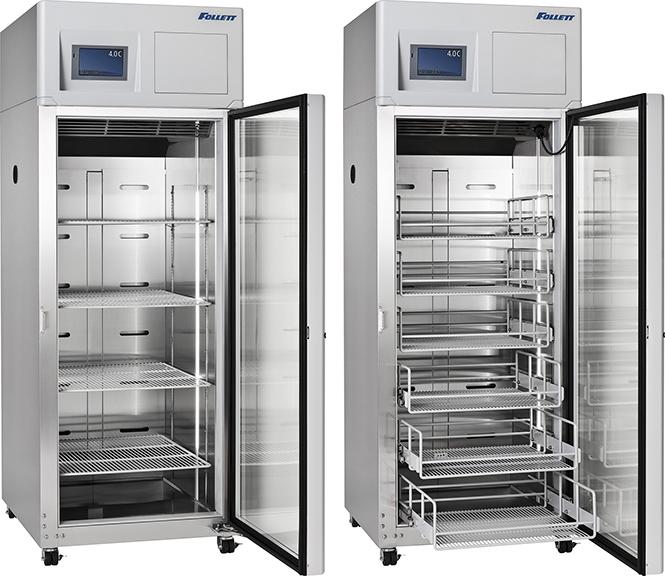 REF25-LB and REF25-PH upright refrigerators with doors open