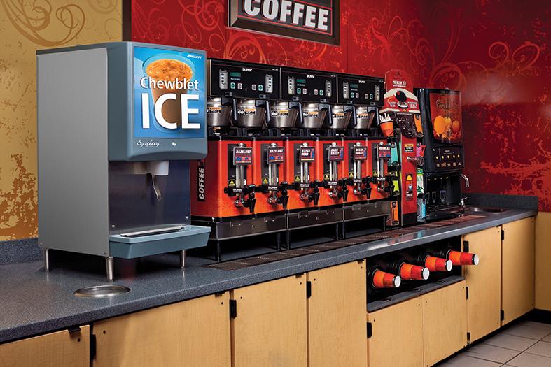 Symphony Plus ice and water dispenser in coffee bar