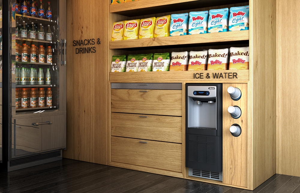 undercounter dispenser in hotel snack area