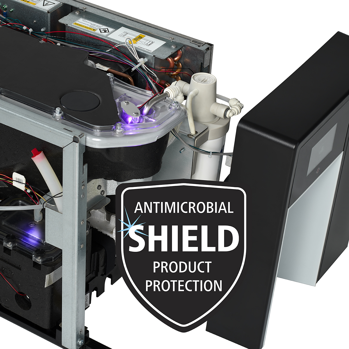 Follett dispenser with antimicrobial SHIELD logo