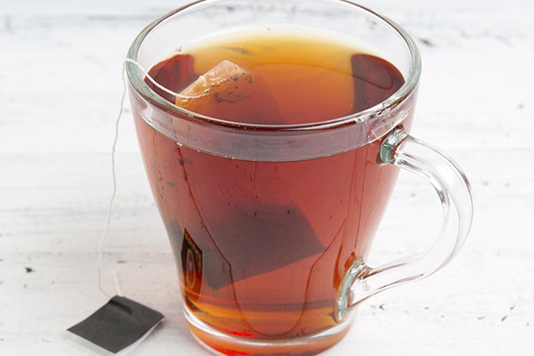 Hot tea in a clear mug