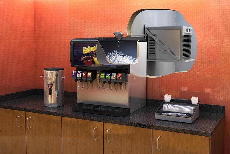 Horizon ice machine with RIDE filling beverage dispenser